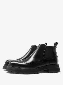 Mens Chelsea Boots Chunky Sole Round-Toe Leather Brogue Boots Height-Increasing Ankle Boots