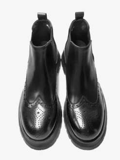 Mens Chelsea Boots Chunky Sole Round-Toe Leather Brogue Boots Height-Increasing Ankle Boots