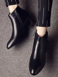 Men's Chelsea Boots Cowhide Chic Black Short Ankle Boots