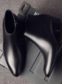 Men's Chelsea Boots Cowhide Chic Black Short Ankle Boots