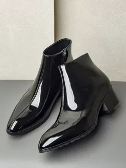 Men's Chelsea Boots Cowhide Chic Black Pointed Toe Ankle Short Boots