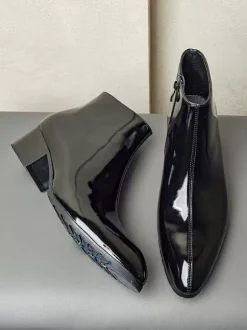 Men's Chelsea Boots Cowhide Chic Black Pointed Toe Ankle Short Boots