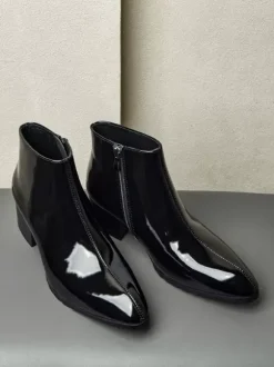 Men's Chelsea Boots Cowhide Chic Black Pointed Toe Ankle Short Boots
