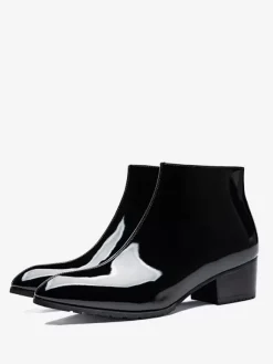 Men's Chelsea Boots Cowhide Chic Black Pointed Toe Ankle Short Boots