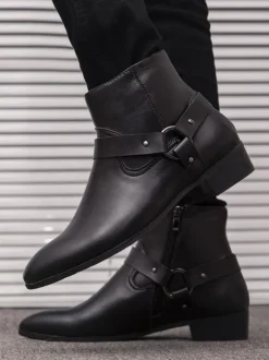 Men's Chelsea Boots Fabulous Buckle Pointed Toe Ankle Boots