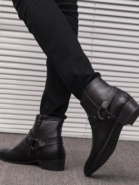 Men's Chelsea Boots Fabulous Buckle Pointed Toe Ankle Boots