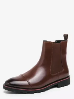 Mens Chelsea Boots High Top Pointed Toe Non Slip Thick Sole Short Boots