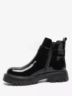Mens Chelsea Boots Platform Glossy Leather Chunky Sole Elastic Ankle Boots