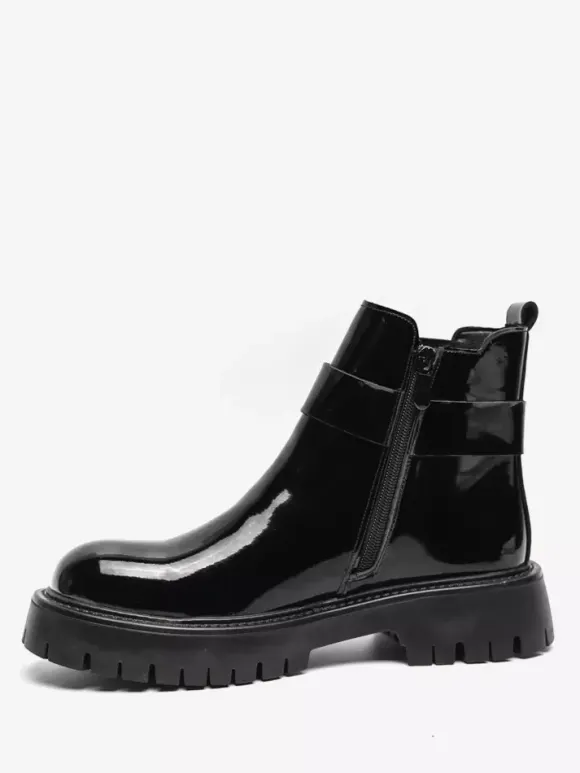 Mens Chelsea Boots Platform Glossy Leather Chunky Sole Elastic Ankle Boots