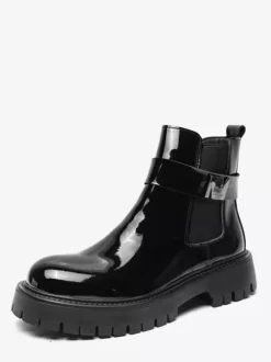 Mens Chelsea Boots Platform Glossy Leather Chunky Sole Elastic Ankle Boots