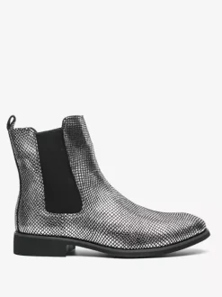 Mens Chelsea Boots Pointed-Toe Glossy Python-Print Leather With Low Block Heel Ankle Boots