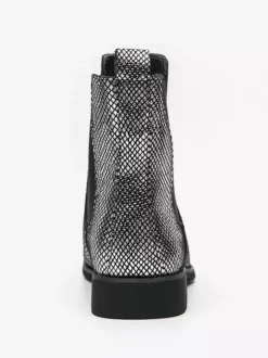 Mens Chelsea Boots Pointed-Toe Glossy Python-Print Leather With Low Block Heel Ankle Boots