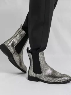Mens Chelsea Boots Pointed-Toe Glossy Python-Print Leather With Low Block Heel Ankle Boots