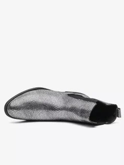 Mens Chelsea Boots Pointed-Toe Glossy Python-Print Leather With Low Block Heel Ankle Boots