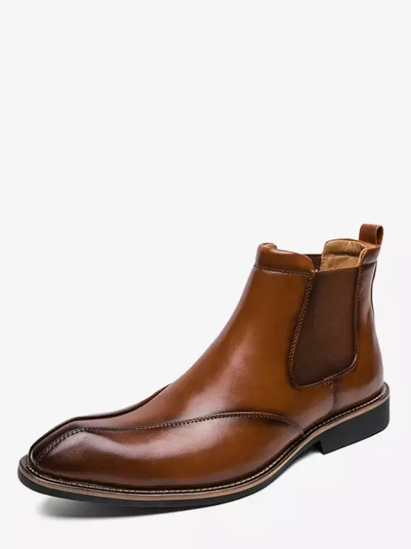 Mens Chelsea Boots Retro High Top Slip-on Leather Casual Shoes