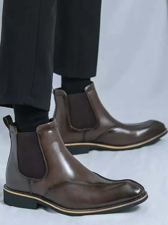 Mens Chelsea Boots Retro High Top Slip-on Leather Casual Shoes