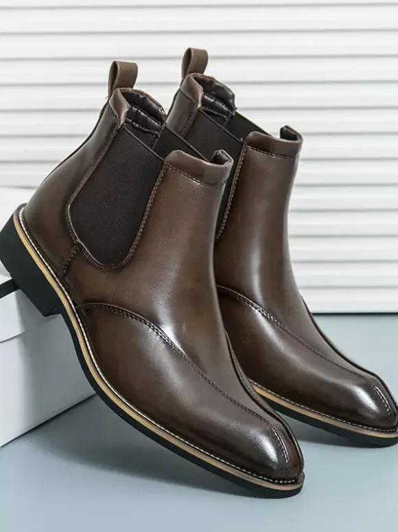 Mens Chelsea Boots Retro High Top Slip-on Leather Casual Shoes