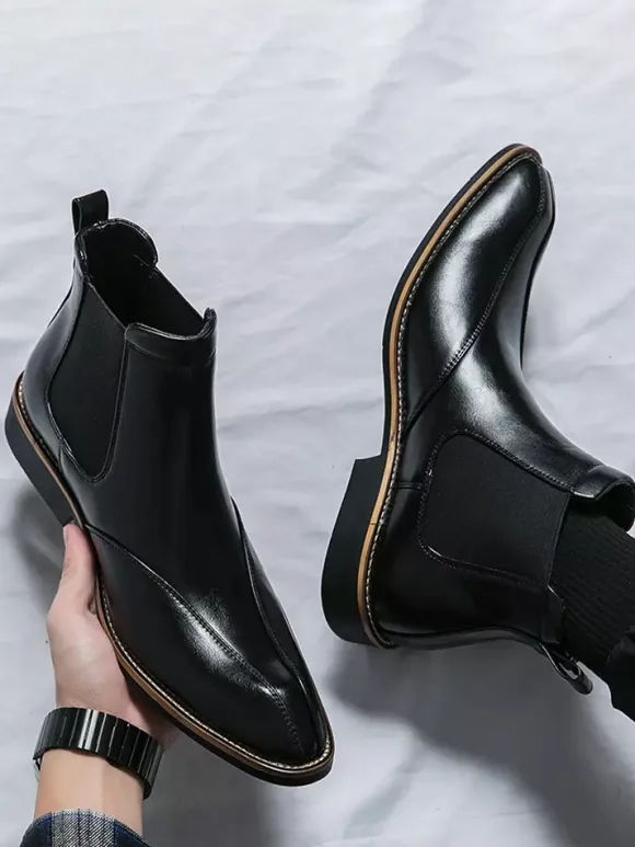 Mens Chelsea Boots Retro High Top Slip-on Leather Casual Shoes