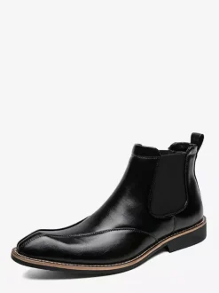 Mens Chelsea Boots Retro High Top Slip-on Leather Casual Shoes