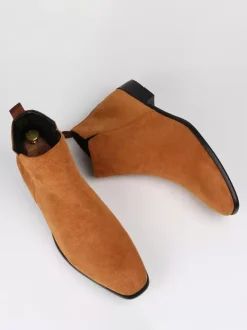 Men's Chelsea Boots Round Toe Slip On Flat Ankle Boots