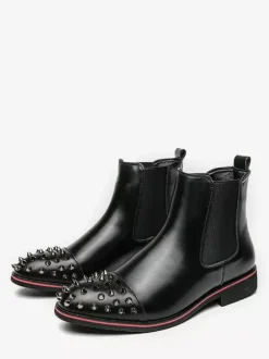 Mens Chelsea Boots Round Rivet Toe Non Slip Anti-slip Waterproof Slip On Wearable Short Boots