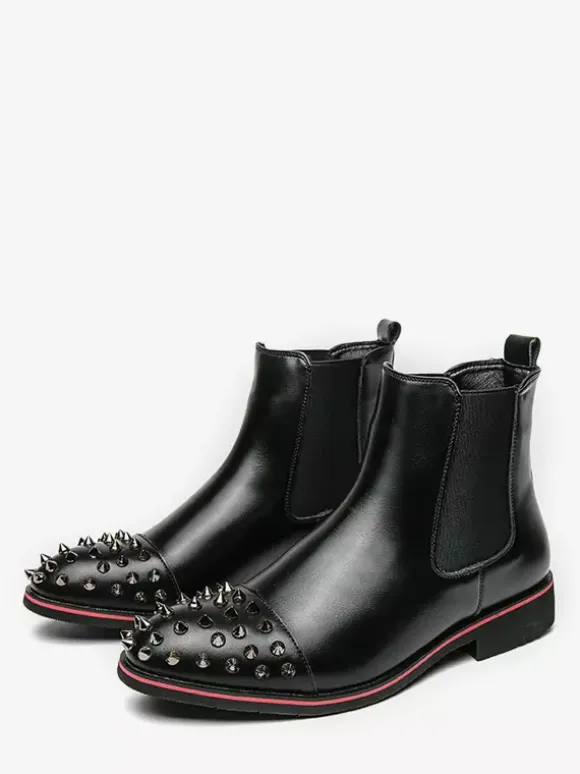 Mens Chelsea Boots Round Rivet Toe Non Slip Anti-slip Waterproof Slip On Wearable Short Boots