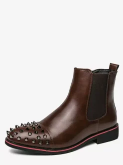 Mens Chelsea Boots Round Rivet Toe Non Slip Anti-slip Waterproof Slip On Wearable Short Boots