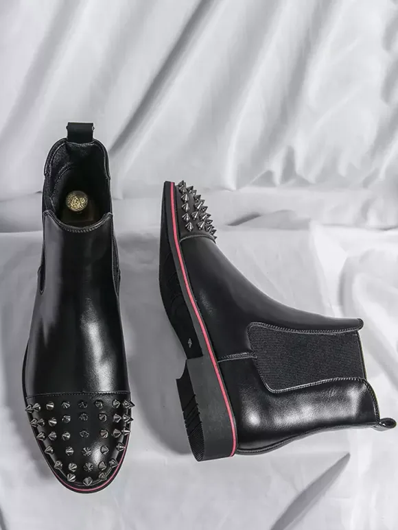 Mens Chelsea Boots Round Rivet Toe Non Slip Anti-slip Waterproof Slip On Wearable Short Boots