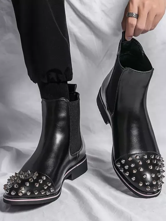 Mens Chelsea Boots Round Rivet Toe Non Slip Anti-slip Waterproof Slip On Wearable Short Boots