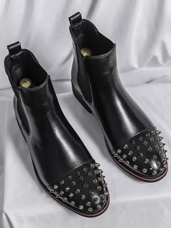 Mens Chelsea Boots Round Rivet Toe Non Slip Anti-slip Waterproof Slip On Wearable Short Boots