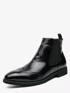 Mens Chelsea Boots Wingtip Pointed Toe Low Heel Ankle Boots