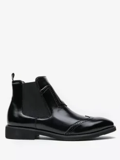 Mens Chelsea Boots Wingtip Pointed Toe Low Heel Ankle Boots