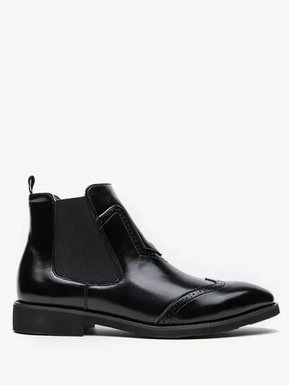 Mens Chelsea Boots Wingtip Pointed Toe Low Heel Ankle Boots