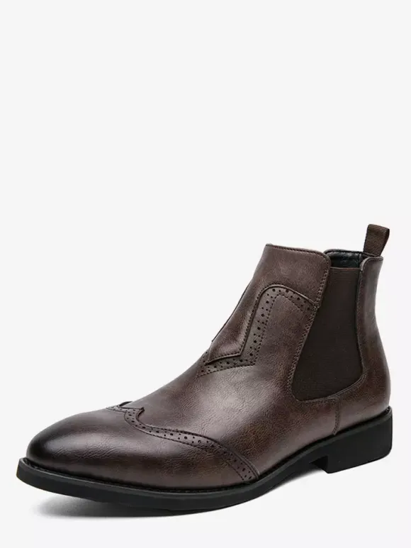 Mens Chelsea Boots Wingtip Pointed Toe Low Heel Ankle Boots
