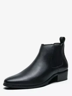 Mens Chelsea Short Boots Pointed Burnished Toe Leather Elastic Band Slip On Anti-slip Waterproof Casual Boots