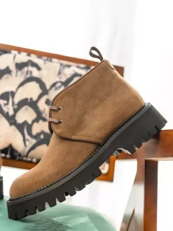 Mens Chukka Boots Chunky Sole Round-Toe Suede Leather Ankle Boots
