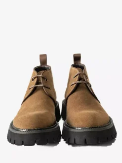 Mens Chukka Boots Chunky Sole Round-Toe Suede Leather Ankle Boots