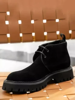 Mens Chukka Boots Chunky Sole Round-Toe Suede Leather Ankle Boots