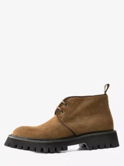 Mens Chukka Boots Chunky Sole Round-Toe Suede Leather Ankle Boots