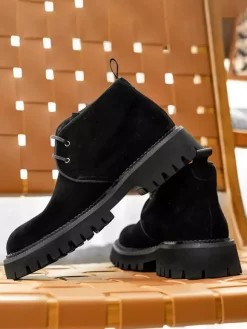 Mens Chukka Boots Chunky Sole Round-Toe Suede Leather Ankle Boots