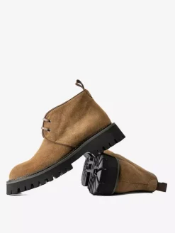 Mens Chukka Boots Chunky Sole Round-Toe Suede Leather Ankle Boots