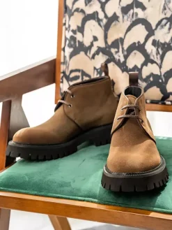 Mens Chukka Boots Chunky Sole Round-Toe Suede Leather Ankle Boots