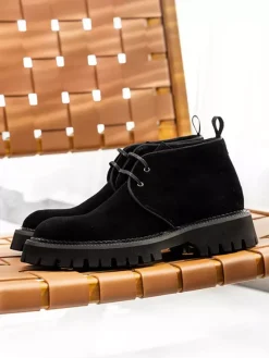 Mens Chukka Boots Chunky Sole Round-Toe Suede Leather Ankle Boots