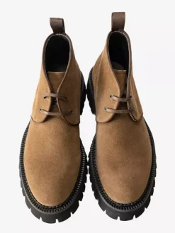 Mens Chukka Boots Chunky Sole Round-Toe Suede Leather Ankle Boots