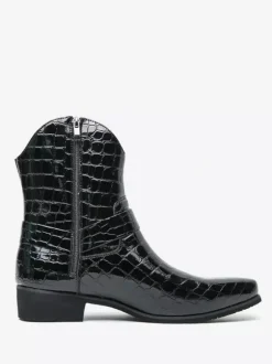 Mens Crocodile Print Cowboy Boots Pointed Toe Low Heel Short Boots
