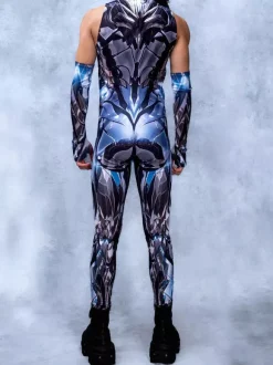 Mens Cyberpunk Bodysuit Optical Illusion Print Tattoo Jumpsuit