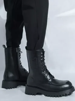 Mens Dress Boots Blunt Toe Chunky Sole Lace Up Formal Short Boots