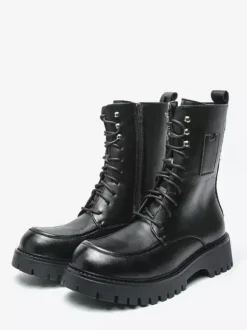 Mens Dress Boots Blunt Toe Chunky Sole Lace Up Formal Short Boots