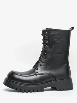 Mens Dress Boots Blunt Toe Chunky Sole Lace Up Formal Short Boots