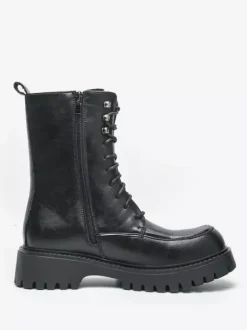 Mens Dress Boots Blunt Toe Chunky Sole Lace Up Formal Short Boots